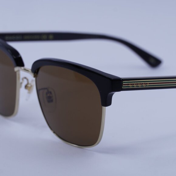 Gucci GG0382S 002 Sunglasses Black/Gold Square Frame, Brown Lenses - Picture 9 of 11